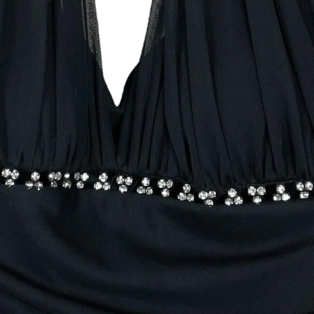 Vtg Y2K Cache Rhinestone Halter Ruched Ruffle Formal Evening Dress Black Size 6 - Picture 3 of 7